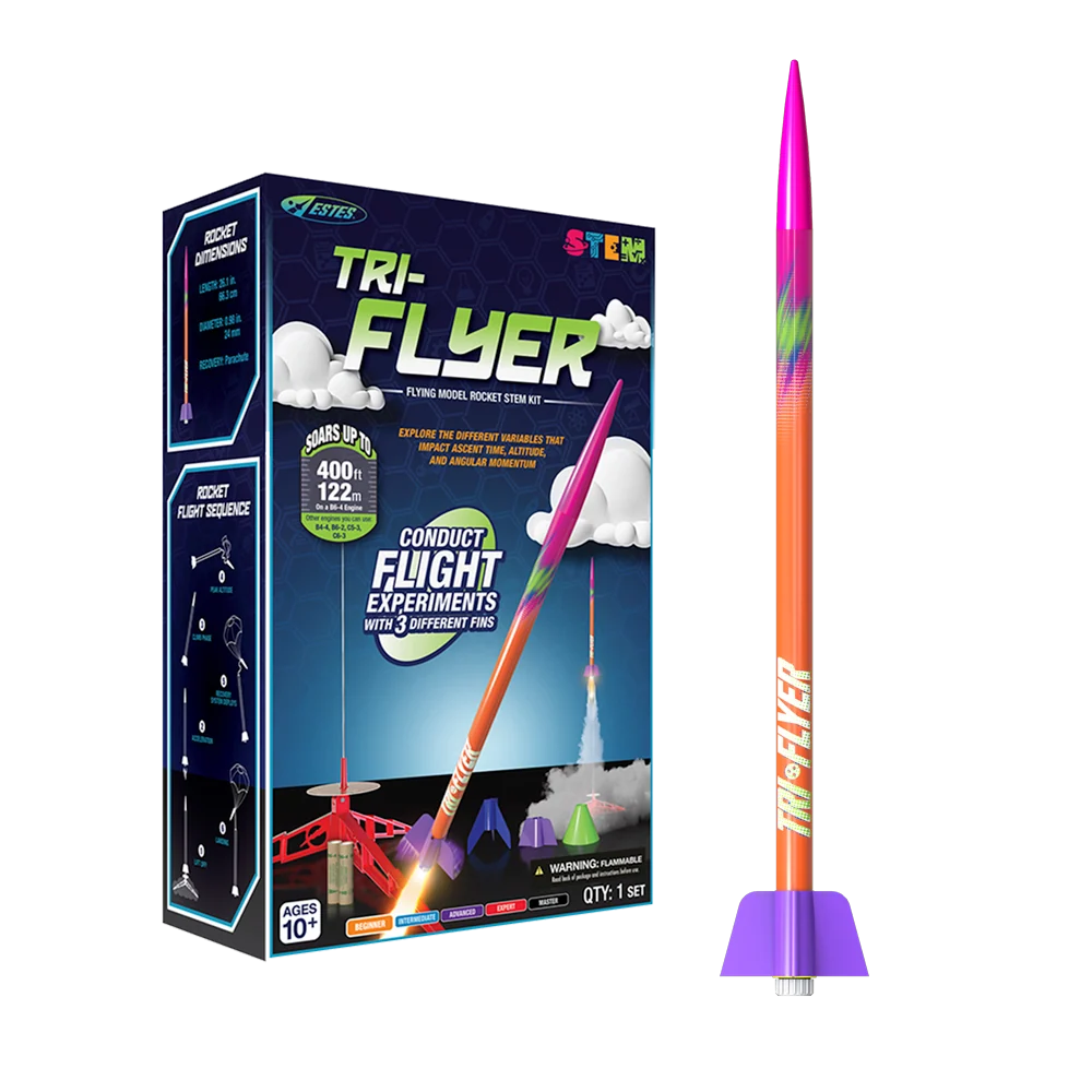 Kit STEM Estes Tri-Flyer – Juego de lanzamiento de cohetes para principiantes con aletas intercambiables