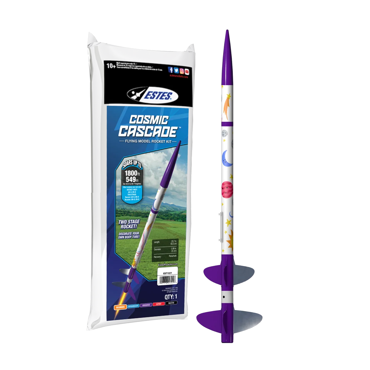 Kit de cohetes STEM Estes Cosmic Cascade – Modelo de cohete de dos etapas para principiantes (hasta 1800 pies)